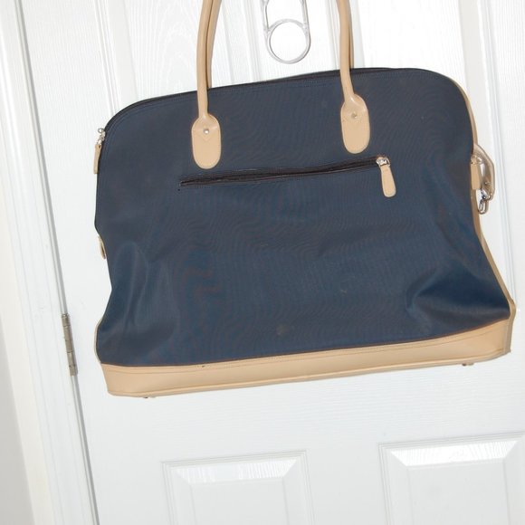 Blue & Tan Large Zipper Light Canvas Tote /Travel Bag With 2 Handles  16" X  22" - Picture 1 of 11